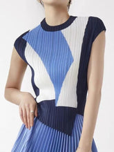 Vintage Shirts for Women Short Sleeve O-neck Contrast Color Korean Tshirts 2024 Ropa Mujer Fashion Summer Pleated T Shirt Tops - Trendy Mix