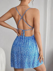 Floral Backless Bandage Dress - Trendy Mix