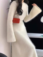 Women's White Woolen Two-Piece Skirt & Coat Set - Trendy Mix