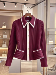 Red Knit Cardigan & High-Waist Skirt Set