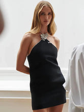 Midnight Sparkle: Black Diamond Halter Mini Dress - Trendy Mix