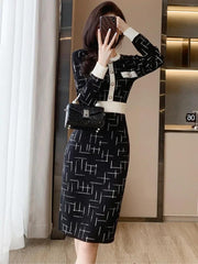 Vintage New Women's Clothing Elegant Slim Casual 2024 Korean Fashion Buttons Lady O-neck Long Sleeve Temperament Dresses Sweet - Trendy Mix