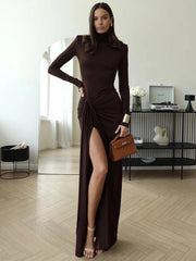 Turtleneck Thigh-High Split Maxi Dress - Trendy Mix