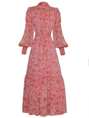 Runway Autumn Women's New Designer Casual Party Celebrity Vintage Elegant Chic High Quality Printed Chiffon Long Dress - Trendy Mix