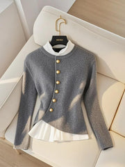 Grey Two-Piece Spliced Knitted Cardigan - Trendy Mix