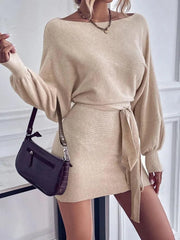 Chic Belted Knit Bodycon Dress - Trendy Mix