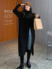 High Neck Split Knitted Pullover for Women - Trendy Mix