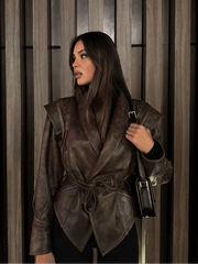 2024 Lace-Up Lapel Leather Jacket with Pockets - Trendy Mix