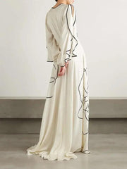 Elegant Floral Ruffled Sleeve Evening Dress - Trendy Mix