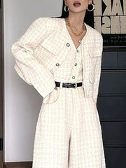 Casual Two-Piece Set: Coat & V-Neck Jumpsuit - Trendy Mix