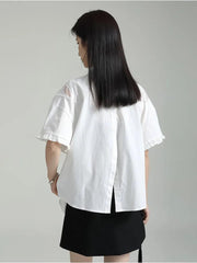 Butterfly Print White Short Sleeve Shirt - Trendy Mix