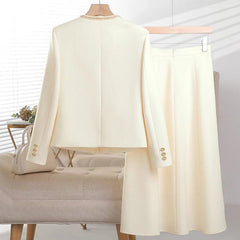 Women Autumn Winter Suit 2024 New French Elegant Goddess Fashion Button Blazer Coat And High Waist Long Skirt Two Piece Set Chic - Trendy Mix