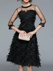 Luxury Women Evening Party Dresses New Arrival 2024 Autumn Fashion Tassel O-neck Elegant Black Female Dress - Trendy Mix