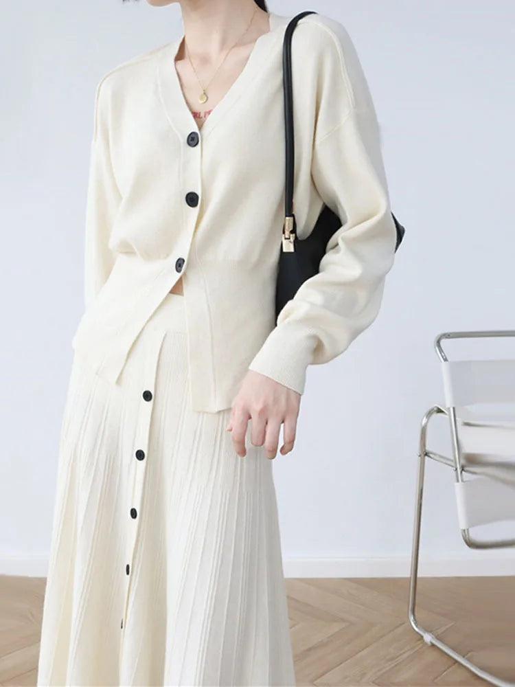 Fashion V-Neck Knitted Two-Piece Set - Trendy Mix