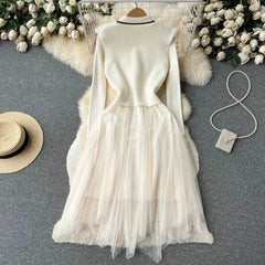 Chic V-Neck Sweater Vest & O-Neck Dress Set - Trendy Mix