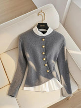 Grey Two-Piece Spliced Knitted Cardigan - Trendy Mix