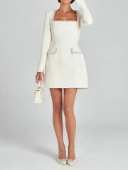 Patchwork O-Neck Backless Mini Party Dress - Trendy Mix