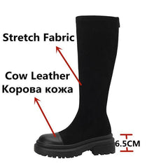 Slim Knee-High Leather Boots - Trendy Mix