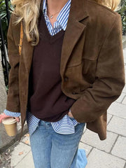 Vintage Luxe Suede Blazer – Autumn 2024 Edition - Trendy Mix