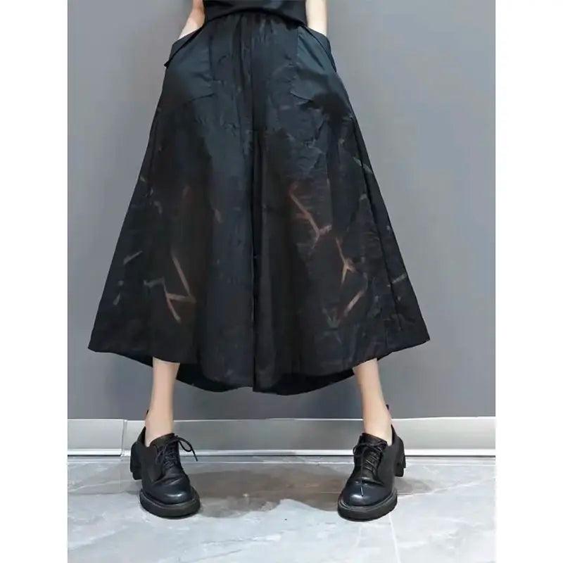 Plus Size Summer High Waist Pants Women 2024 Vintage Wide Leg Pants Casual Irregular Nine Points Ladies Trousers - Trendy Mix