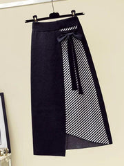 Women Autumn Winter Warm Knitted Two Pieces Sets Korean Long Sleeve Pullover Sweater Top And High Waist Skirts Sets - Trendy Mix