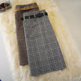 Autumn Plaid A-Line Belted Back Split Skirt - Trendy Mix