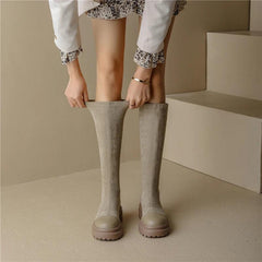 Slim Knee-High Leather Boots - Trendy Mix