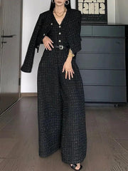 Casual Two-Piece Set: Coat & V-Neck Jumpsuit - Trendy Mix