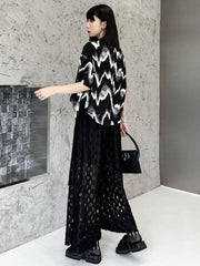 Women Black Pattern Printed Big Size Casual T-shirt New Round Neck Short Sleeve Fashion Tide Spring Summer 2024 - Trendy Mix