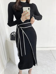 Long Sleeve Women Knitted Dress Autumn Korean Fashion Casual Knit - Trendy Mix