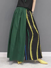 Women Black Striped Color-block Wide Leg Pants High Elastic Waist New Loose Trousers Fashion Spring Autumn 2024 - Trendy Mix