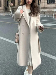 Elegant Comfort: 2024 Korean Loose-Fit Belted Wool Overcoat - Trendy Mix