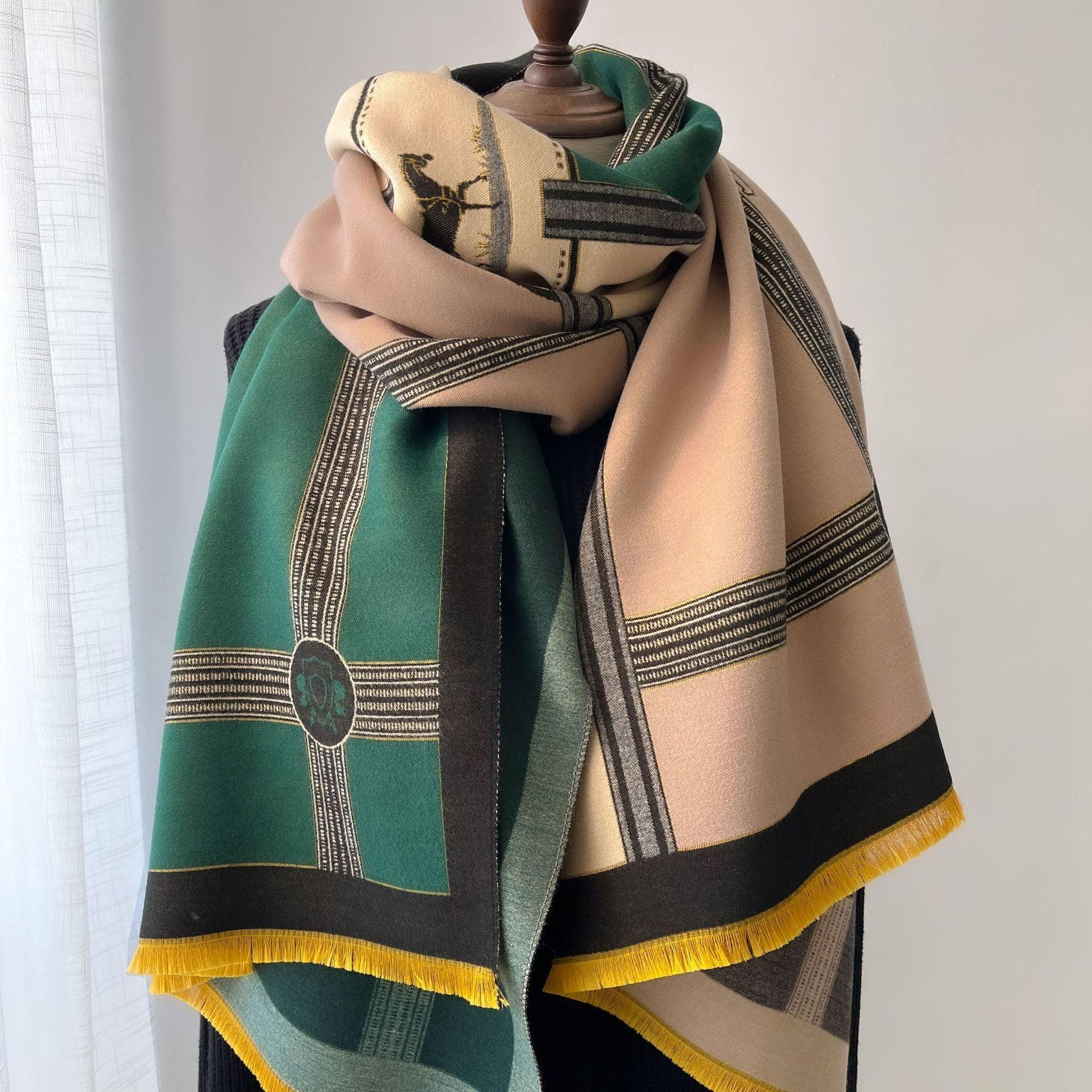 Color Blocking And Matching Cashmere Scarves For Women - Trendy Mix