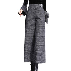 High Waist Coarse Flower Plaid Wide Leg Pants - Trendy Mix