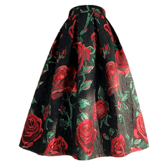 Red Flower Black A-Line Maxi Skirt - Trendy Mix