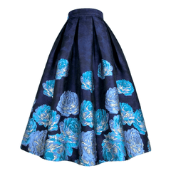 Red Flower Black A-Line Maxi Skirt - Trendy Mix