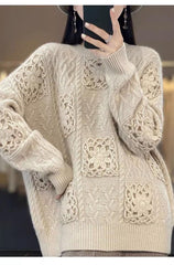 Women's Round Neck Crocheted Hollow Knitted Sweater - Trendy Mix