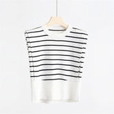 Right-Angle Shoulder Sleeveless Striped Ice Silk Vest Top - Trendy Mix