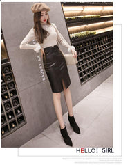 PU Leather Split A Shape Skirt - Trendy Mix