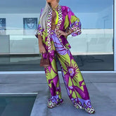 Casual Effortless Elegance Printed Shirt Pants Set - Trendy Mix