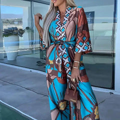 Casual Effortless Elegance Printed Shirt Pants Set - Trendy Mix