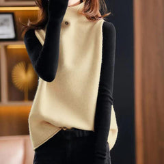 Women's High Collar Button Solid Color Knitted Vest - Trendy Mix