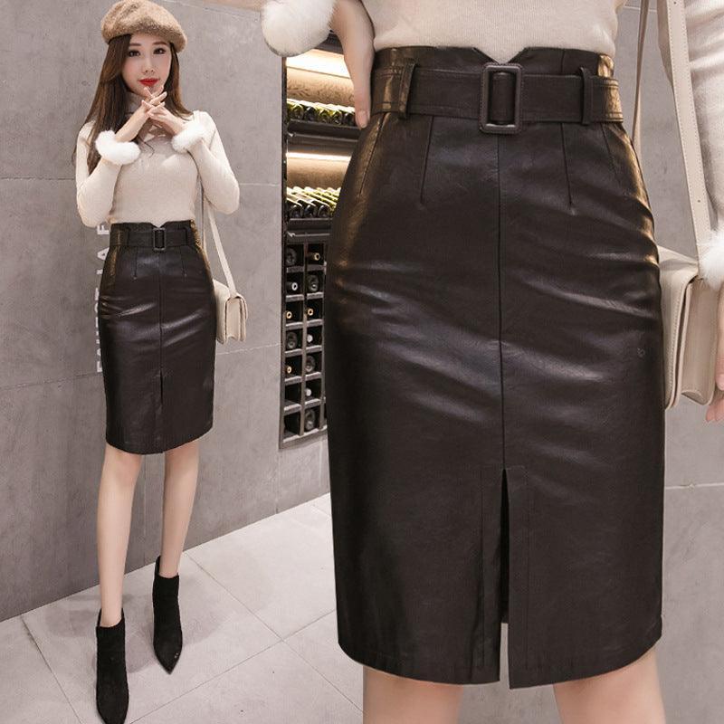 PU Leather Split A Shape Skirt - Trendy Mix