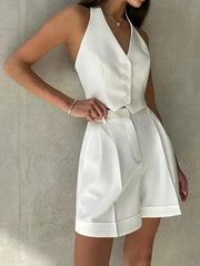 Elegant Open-back Vest & Shorts Set - Trendy Mix