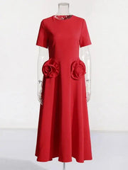 Elegant Solid Patchwork Appliqué Dress - Trendy Mix