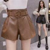 Women's High Waist Wide Leg Leather Shorts - Trendy Mix