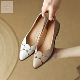 Milky White First Layer Cowhide Low-Chunky Heel Footwear - Trendy Mix