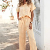 Foreign Trade Solid Color Basic Hemp Cotton Suit - Trendy Mix