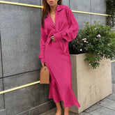French Satin Suit Collar Top High Waist Fishtail Skirt Two-piece Suit - Trendy Mix