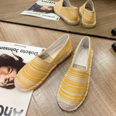 Striped Linen Fisherman Shoes with Hemp Rope and Rubber Sole - Trendy Mix